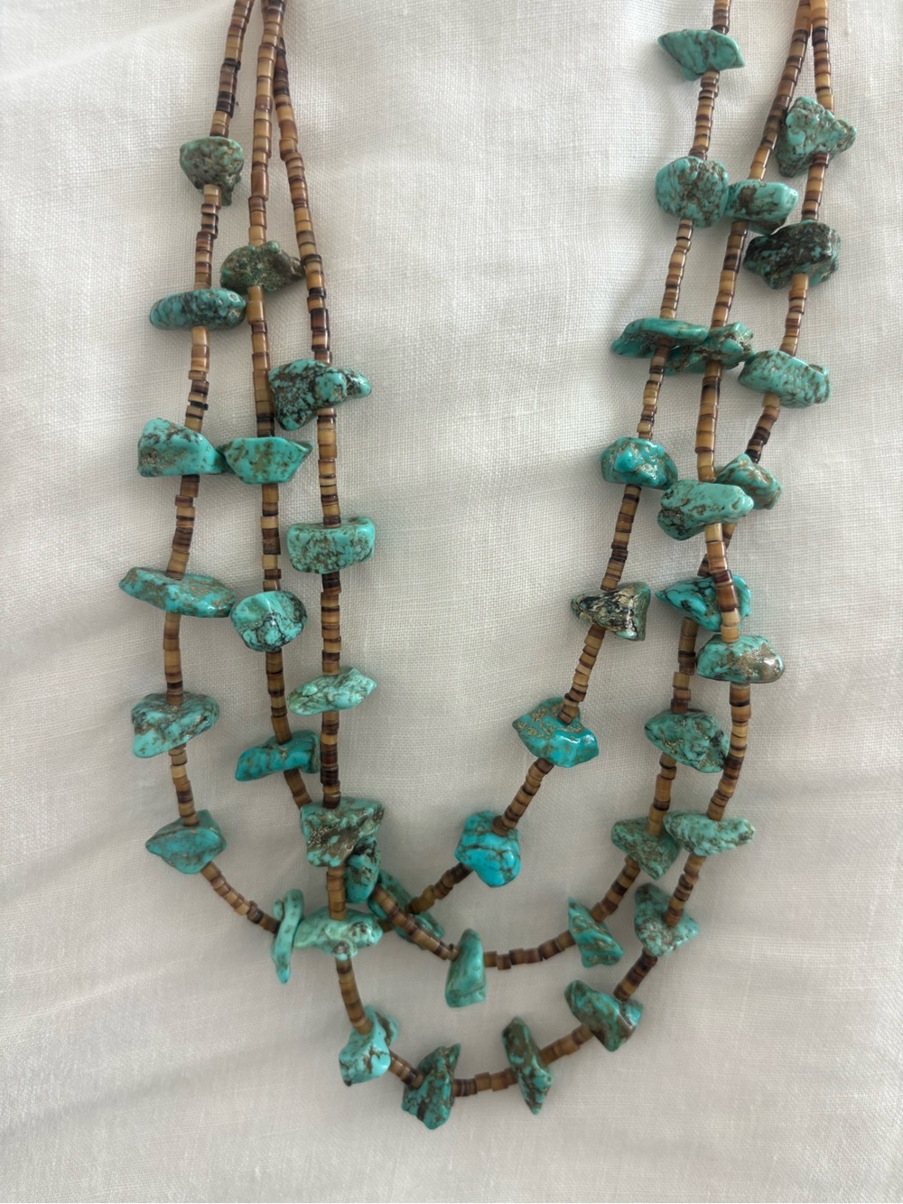 Vintage Native American 3 Strand Turquoise Nugget Heishi Necklace 32” - Picture 6 of 11
